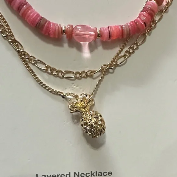 Elegant Pink and Gold Pineapple Layered Necklace - Picture 5 of 5